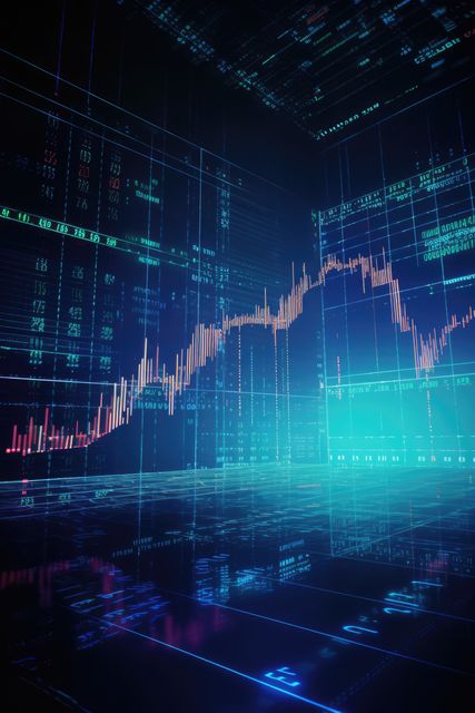 Financial stock market data displayed on screen, created using generative ai technology. Global business, stock exchange, trading, finance and stock market concept digitally generated image.