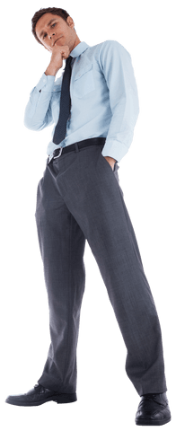 Transparent Serious Businessman Contemplating Hand on Chin