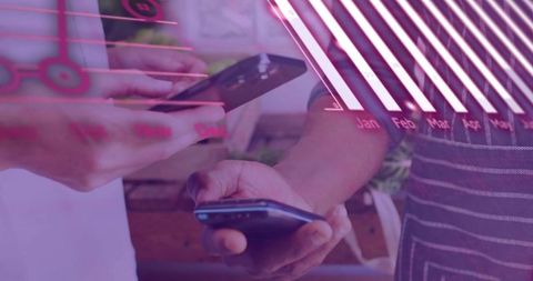 Shop assistant and customer sharing phones with data analytics overlay