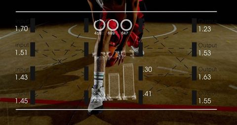 Basketball athlete analyzing performance with digital metrics