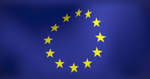 European Union Flag Waving with 12 Gold Stars on Blue
