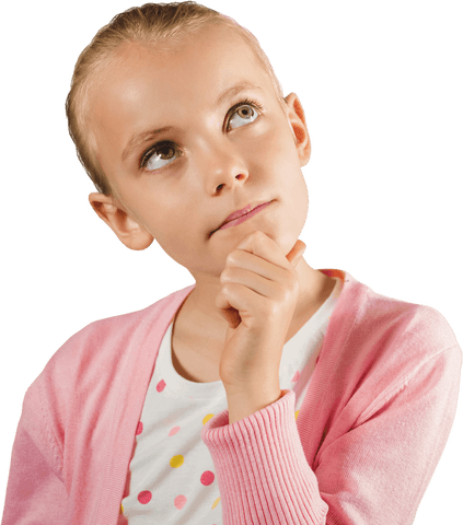 Thoughtful young girl on transparent background raising curiosity