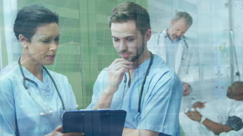 Doctors in Discussion with Digital Data Overlay in Hospital