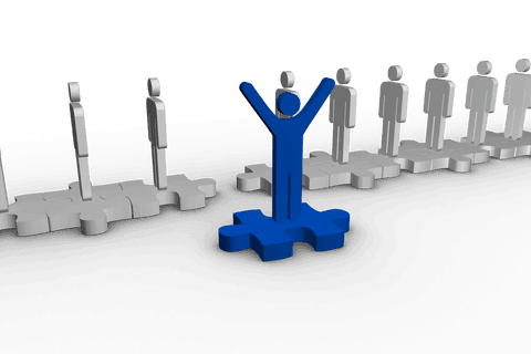 transparent blue unique figure on puzzle among grey crowd - Download Free Stock Videos Pikwizard.com