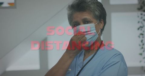 Healthcare Worker Emphasizing Social Distancing Measures
