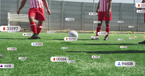 Diverse Soccer Players Practicing with Animated Social Media Interaction