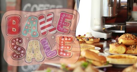 Colorful Bake Sale Sign with Assortment of Baked Goods