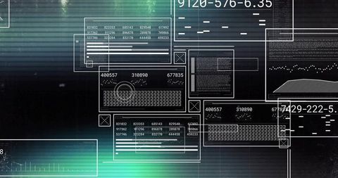 Displaying central HUD cluster showing numeric codes, keyboard grid and waveform charts