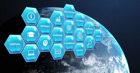 Global Digital Learning Concepts Display over Earth - Download Free Stock Images Pikwizard.com