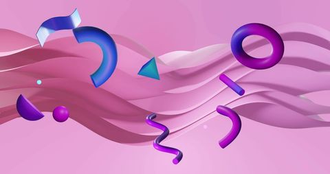 Vibrant Abstract Shapes on Flowing Pink Background
