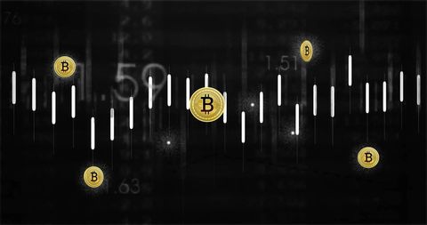 Bitcoin Icons with Financial Graph on Digital Background