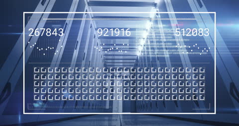 Futuristic Data Processing Overlays in Server Room