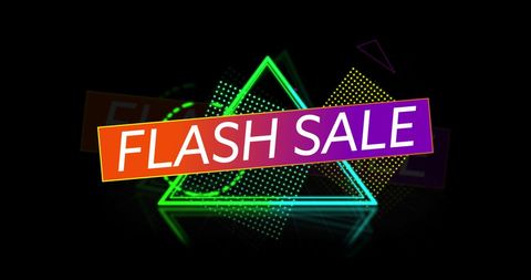 Retro Neon Flash Sale Banner with Geometric Shapes