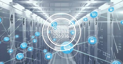 Futuristic Data Network and Cyber Security Overlay in Server Room - Download Free Stock Images Pikwizard.com