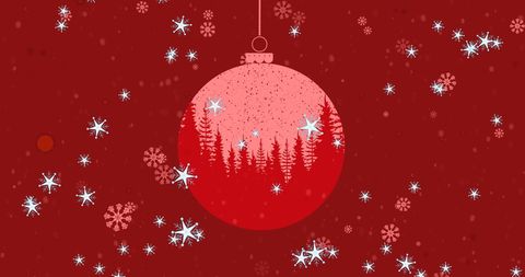 Festive Christmas Bauble with Snowflakes on Red Background
