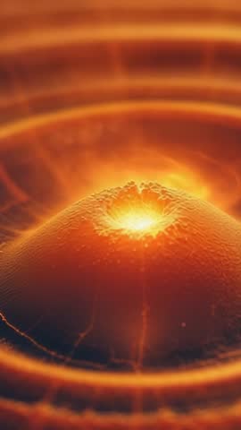 Vertical Pulsating Molten Crater Emitting Rings of Light Lava Eruption Cinematic Loop