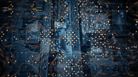 Abstract Digital Network Over Cityscape Background