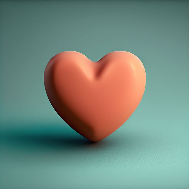 Light red heart with dent on green background, created using generative ai technology. Valentines day and celebration concept digitally generated image.