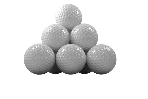Transparent golf balls pile pyramid formation aesthetic