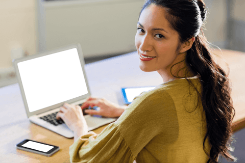 Transparent Background of Woman Using Laptop in Office