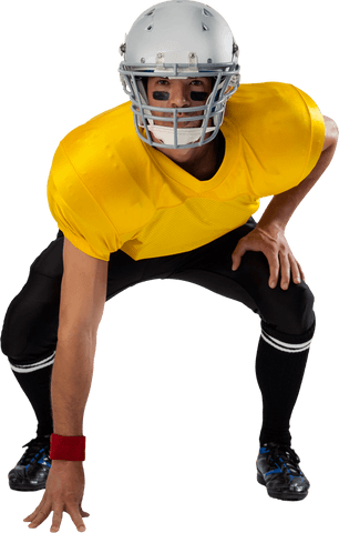 American football player in yellow jersey with transparent background