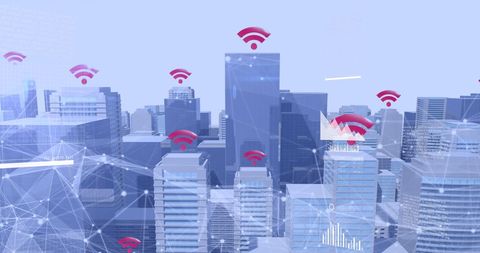 Digital network interface over clear cityscape
