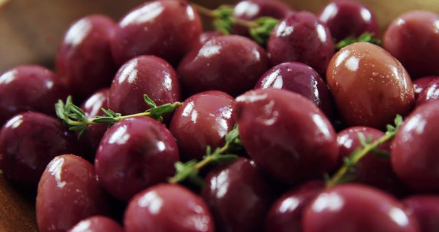 Freshly Picked Purple Olives with Sprigs of Thyme - Download Free Stock Images Pikwizard.com