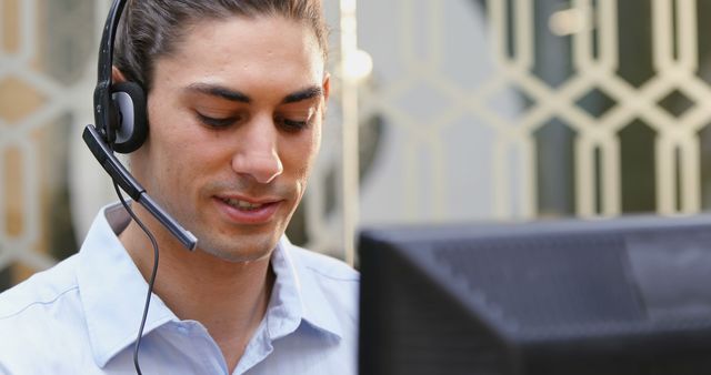 Customer Service Representative Working with Headset - Download Free Stock Images Pikwizard.com