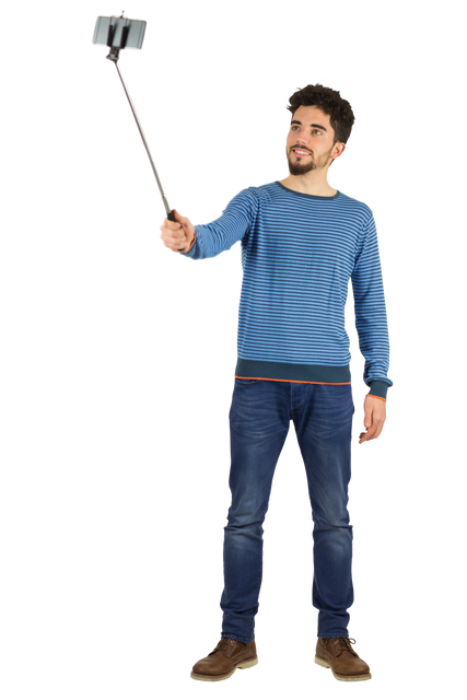 Casual Man Taking Selfie with Stick on Transparent Background - Download Free Stock Videos Pikwizard.com