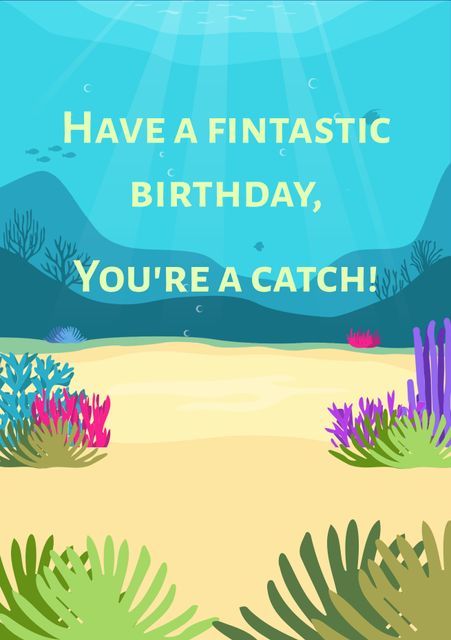 Can be used for sending birthday wishes with a fun underwater theme. Ideal for children and adults who love marine life. Perfect for printing or digital sharing. The cheerful and colorful design creates an inviting and festive atmosphere.