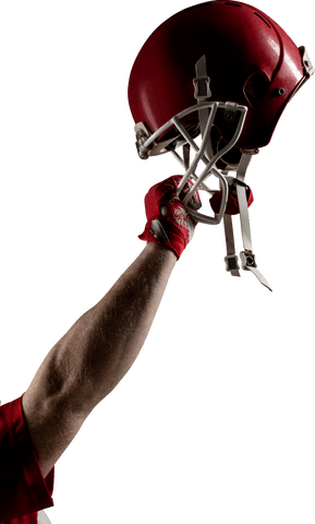 Transparent close-up of american football player celebrating with raised helmet