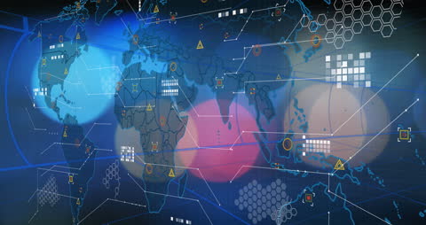 World Map with Digital Data and Colorful Highlights