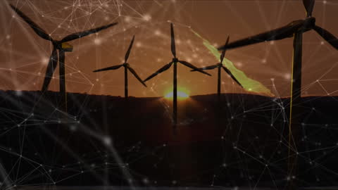 Digital Connectivity with Wind Energy at Sunset
