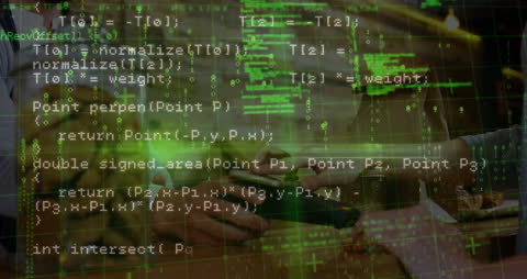 Diverse Individuals Making Smartphone Payments Among Digital Code