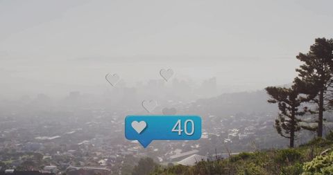 Social Media Interaction in Serene Urban Hillscape