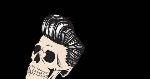 Retro Skull with Pompadour Hairstyle on Black Background - Download Free Stock Images Pikwizard.com