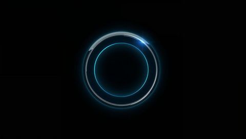 Cyan Glowing Emblem Hovering Over Dark Void with Metallic Outer Ring and Flare