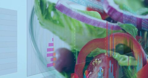 Fresh produce merging with data charts for food analytics and market insights
