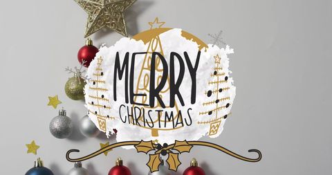 Festive Merry Christmas Decoration with Ornaments and Stars