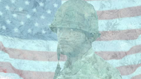 Digital Animation of Soldier with USA Flag Overlay Theme