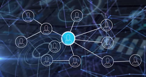 Connected Network of Abstract Profile Icons on Digital Interface