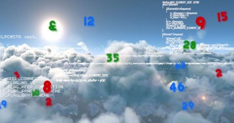 Digital data floating in cloud computing concept