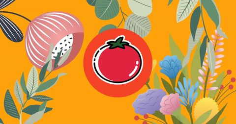 Digital Tomato Illustration with Vibrant Floral Background - Download Free Stock Images Pikwizard.com
