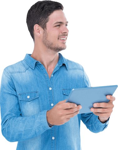 Smiling Handsome Man Holding Tablet Transparent Background - Download Free Stock Videos Pikwizard.com