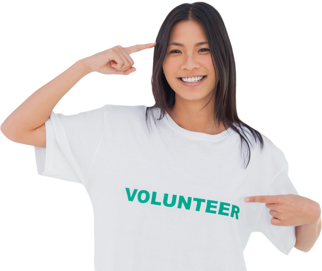 Smiling Woman Pointing at Volunteer Shirt on Transparent Background - Download Free Stock Videos Pikwizard.com