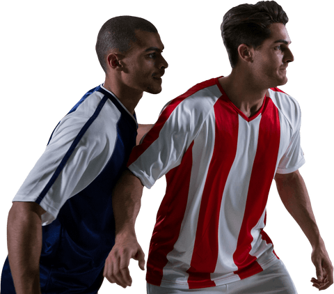 Diverse Footballers Competing Indoors on Transparent Background