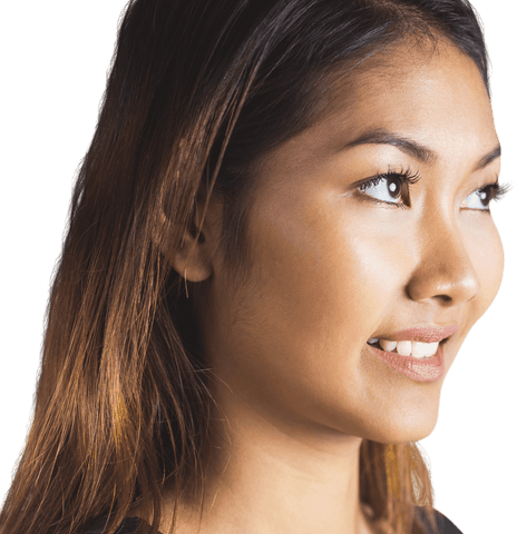 Transparent Smiling Woman Looking Away in Thought