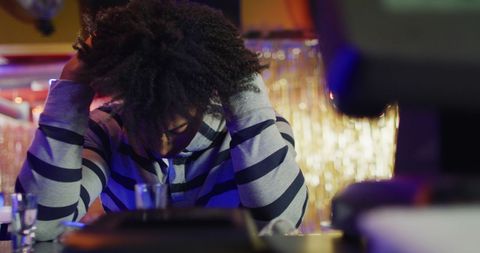 Despondent Man Sitting Alone at Bar Reflecting on Life - Download Free Stock Images Pikwizard.com