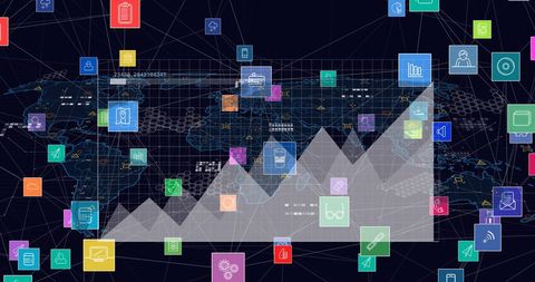 Global Networking and Data Analysis with Digital Icons Over Map - Download Free Stock Images Pikwizard.com