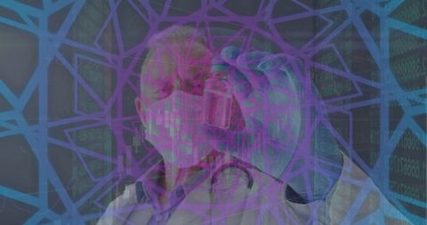 Doctor Analyzing Vaccine Amidst Digital Data